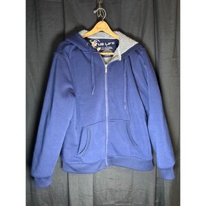 US Life Mens Navy Blue Sherpa Lined Zip Up Hoodie Jacket Size L Heavyweight